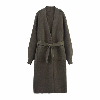 Dames cardigan long tricoté avec ceinture à la taille Chic und Stil