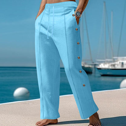 Pantalon d'été décontracté pour homme avec boutons latéraux et taille élastique Chic und Stil