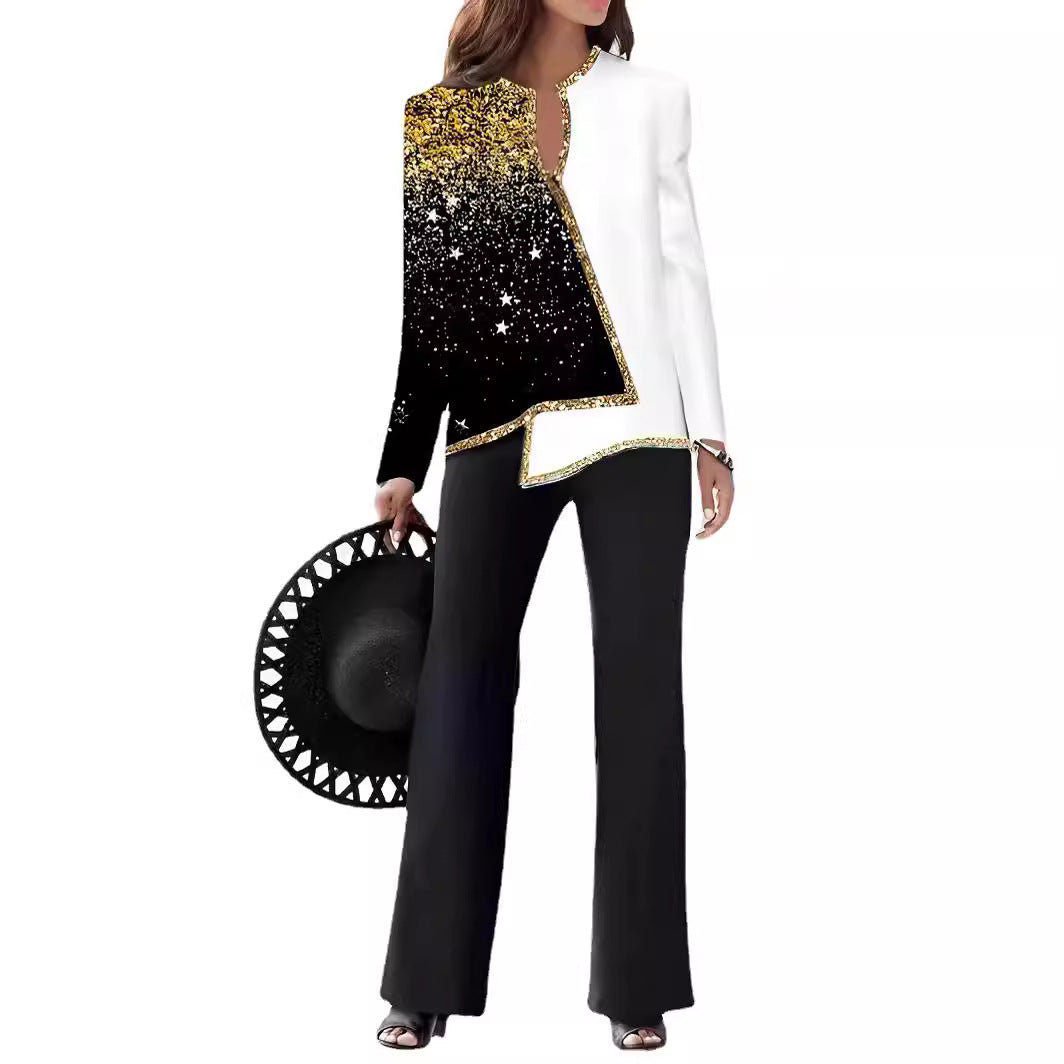 Dames Élégante Veste Déclaration avec coupe asymétrique et détails scintillants Chic und Stil