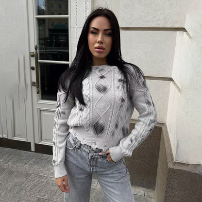 Pull en tricot pour dames avec motif en relief et coupe décontractée Chic und Stil