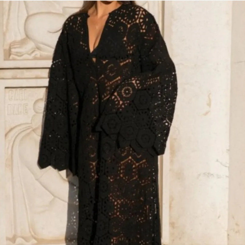 Robe de plage en crochet pour femmes avec des manches volantées et une coupe élégante Chic und Stil