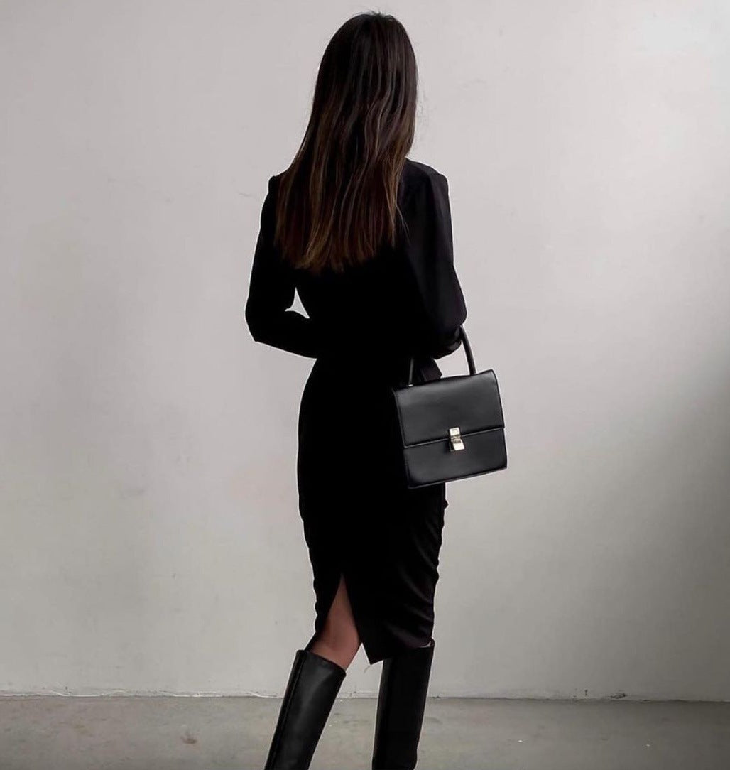 Dames Élégante robe portefeuille à manches longues et coupe fluide Chic und Stil