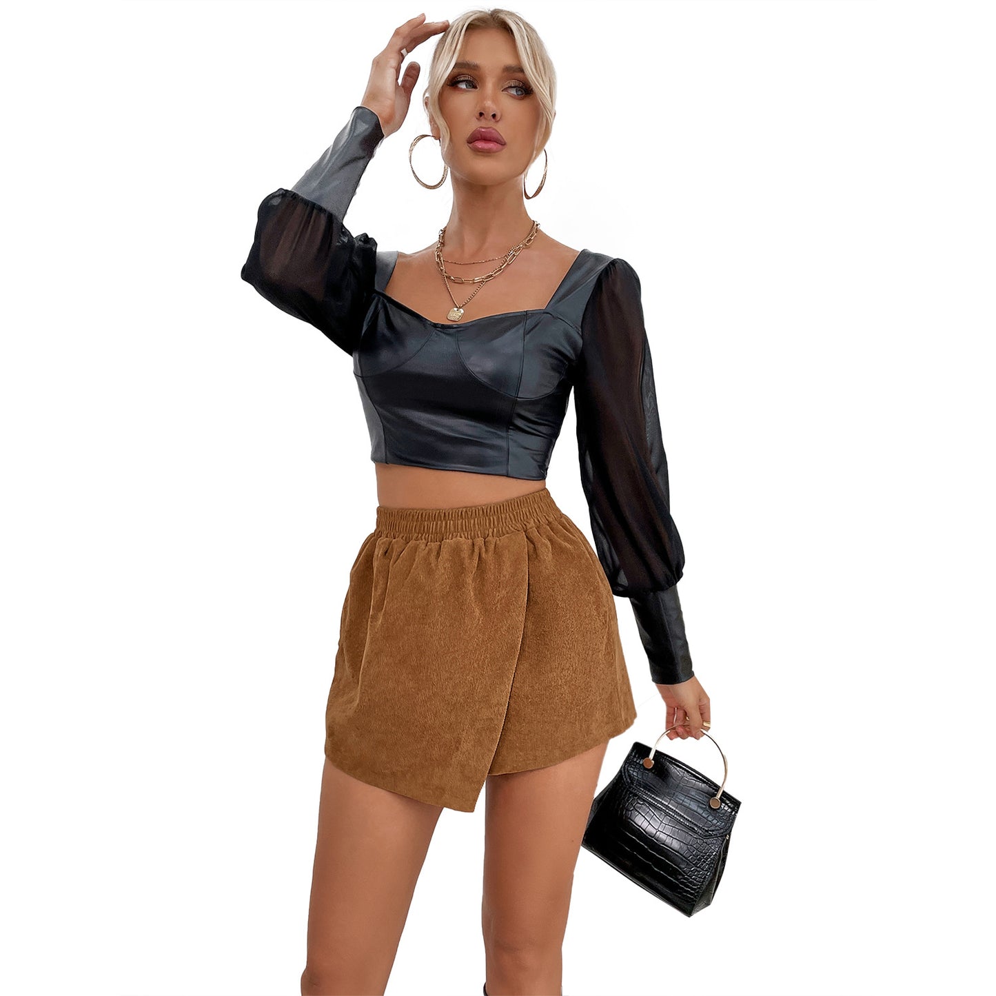 Dames Crop-top avec des manches transparentes et une coupe élégante Chic und Stil