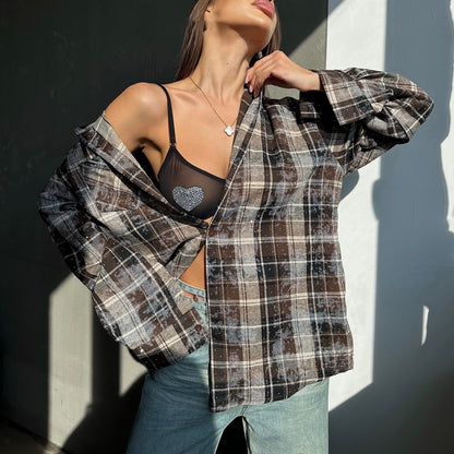 Dames Chemise à Carreaux Chic und Stil