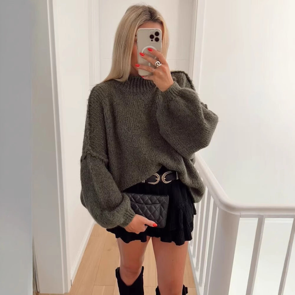 Dames Grand pull avec col haut et manches ballon Chic und Stil