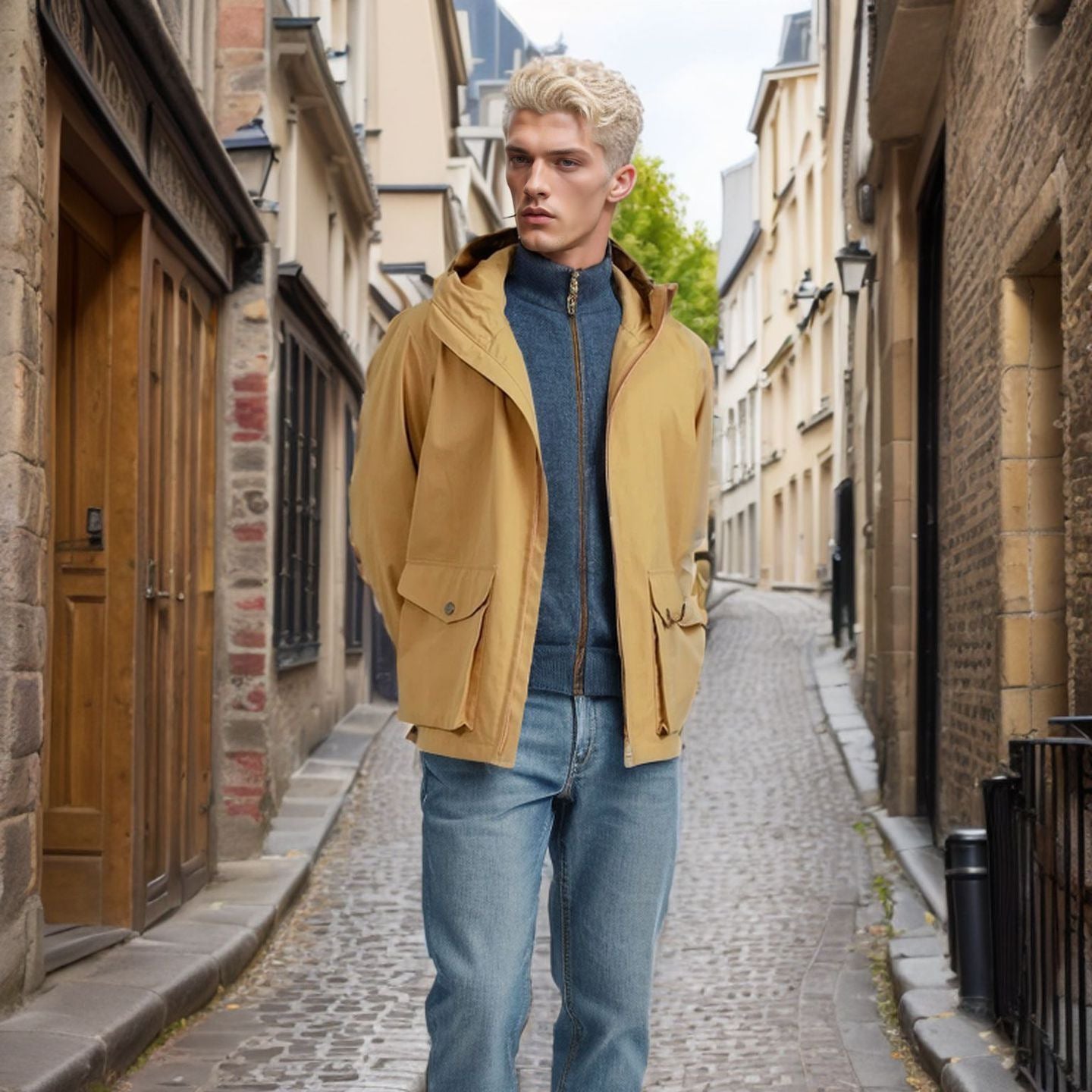 Functional transition jacket for men with adjustable hood collar Chic and Style