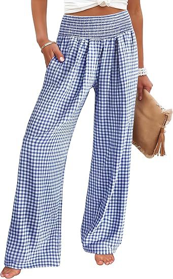 Loose plaid pants for women with elastic waistband and pockets Chic and Style