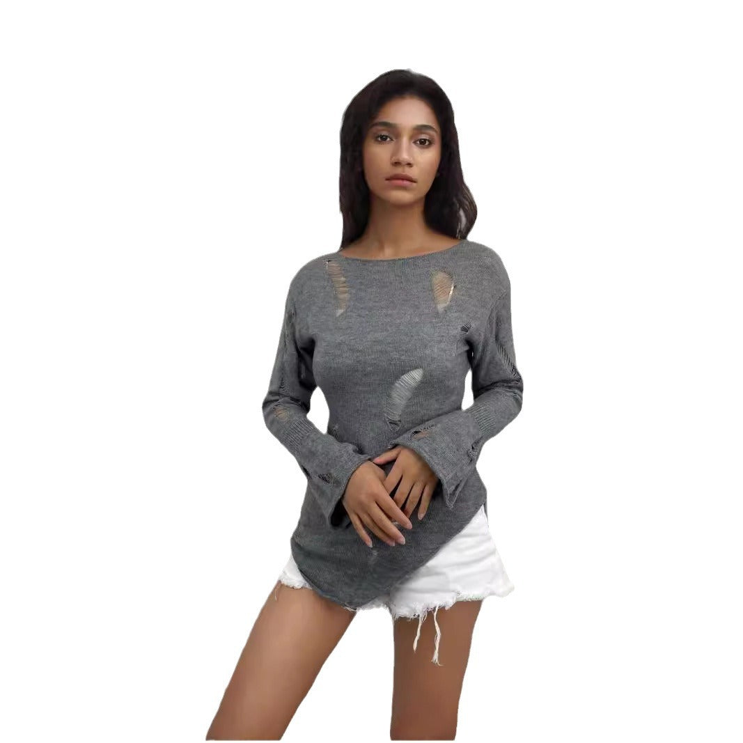 Pull en tricot pour femmes avec un look décontracté et déchiré et une coupe large Chic und Stil