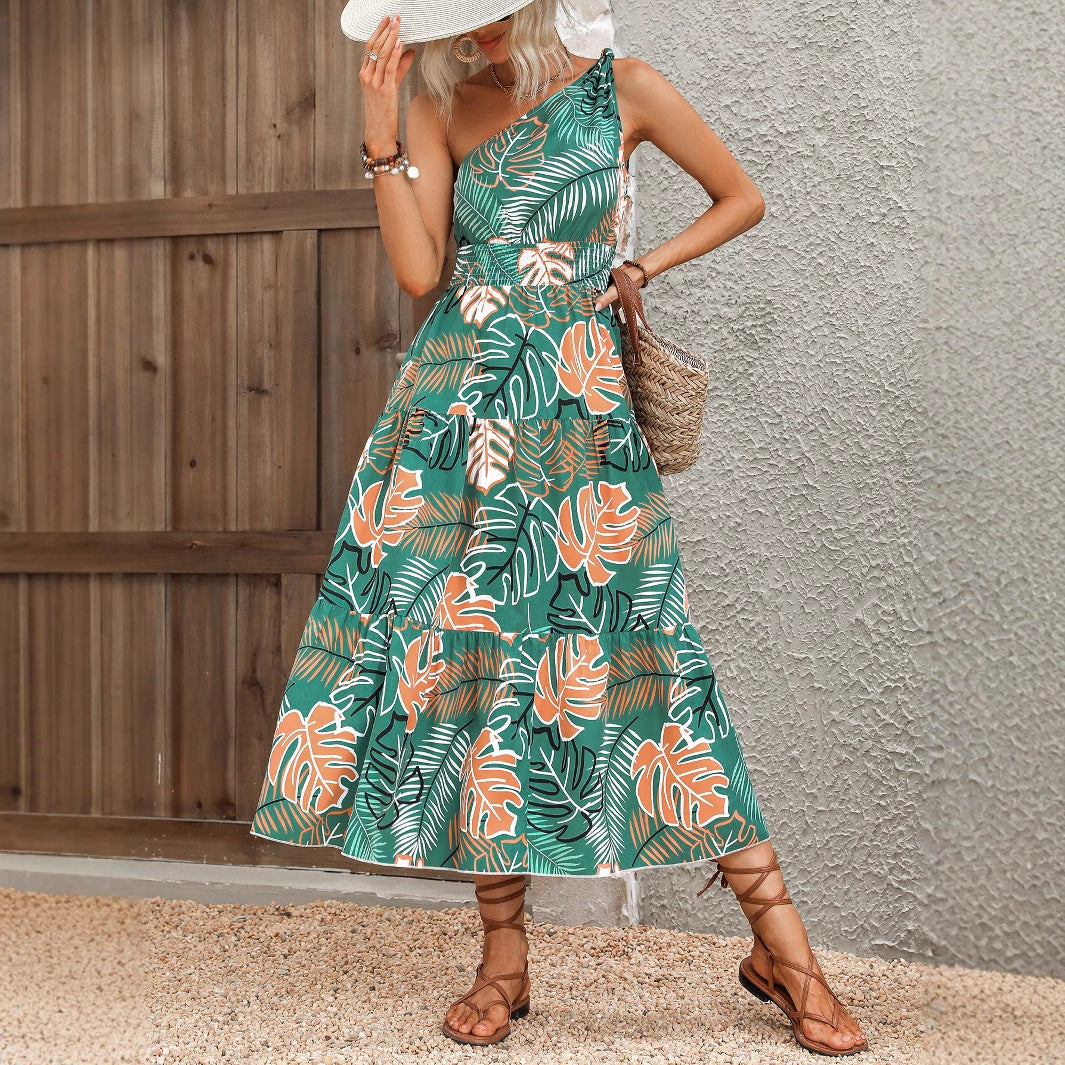 Robe maxi pour femme avec coupe asymétrique et motif tropical Chic und Stil