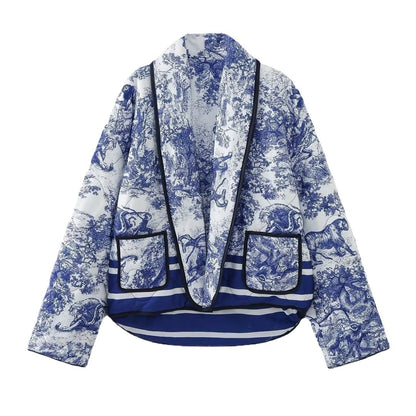 Dames Élégante doudoune avec motif traditionnel et large revers Chic und Stil