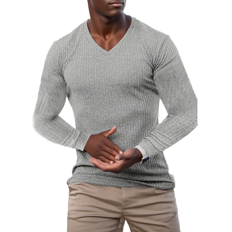 Pull élégant pour hommes à col en V en matériau tricoté texturé Chic und Stil