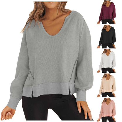 Femme Pull décontracté avec décolleté en V et fentes latérales Chic und Stil