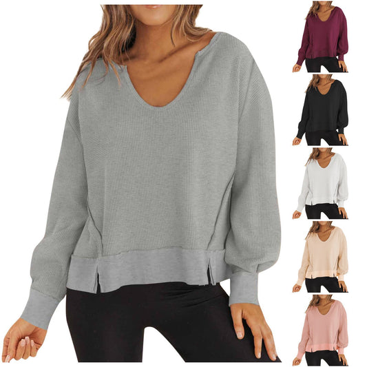 Femme Pull décontracté avec décolleté en V et fentes latérales Chic und Stil