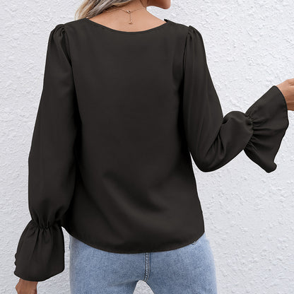 Chemisier élégant pour femmes avec détails en dentelle et manches volantées Chic und Stil