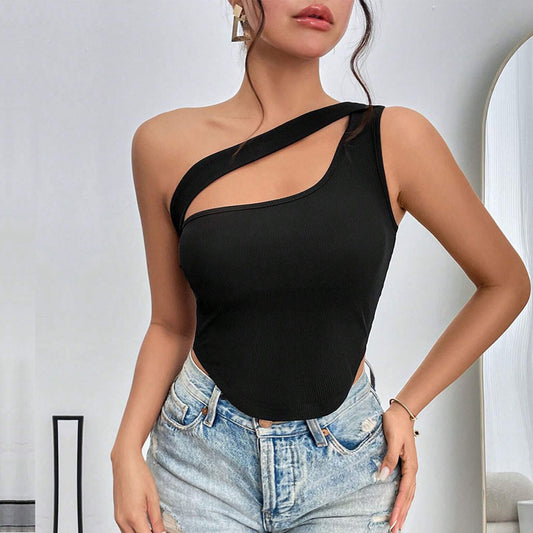 Body asymétrique pour femmes avec de fines bretelles spaghetti et tissu élastique Chic & Stil