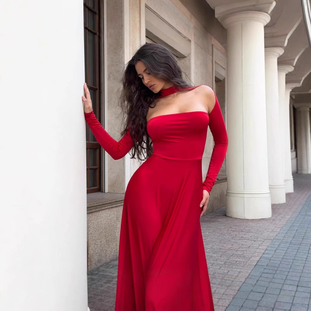 Robe maxi off-shoulder pour femmes avec manches longues et coupe élégante Chic und Stil