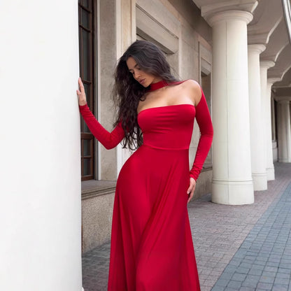 Robe maxi off-shoulder pour femmes avec manches longues et coupe élégante Chic und Stil