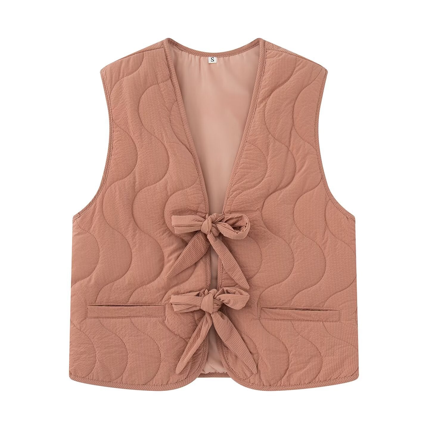 Dames gilet matelassé avec ceinture nouée double et poches latérales pratiques Chic und Stil