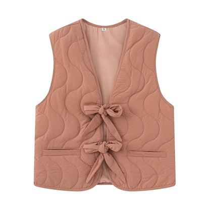 Dames gilet matelassé avec ceinture nouée double et poches latérales pratiques Chic und Stil