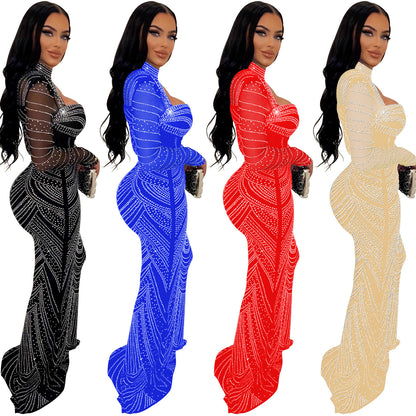 Robes de soirée Chic und Stil en mousseline transparente à manches longues pour dames
