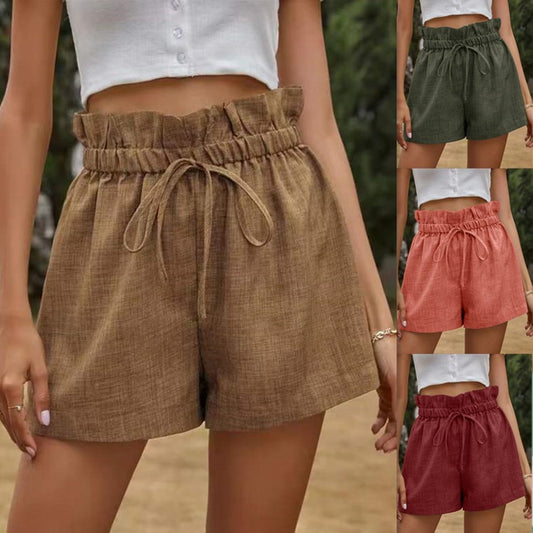 Shorts en lin pour femmes décontractées avec taille élastique et cordon de serrage Chic und Stil