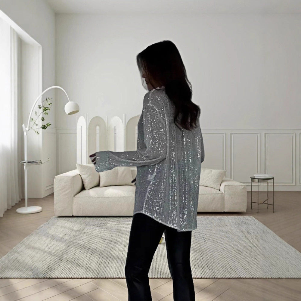 Dames Chemise Oversized Brillante avec Paillettes Chic und Stil