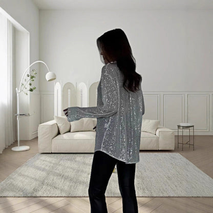 Dames Chemise Oversized Brillante avec Paillettes Chic und Stil