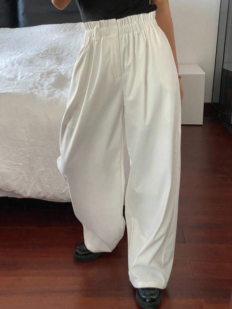 Wide chino pants for women with elastic waistband and side pockets Chic and Style