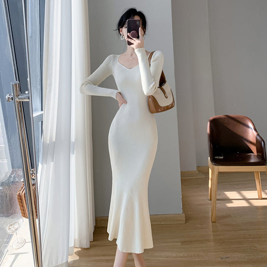 Dames_maximal_Ribbed_Sweater_Midi_Robe_Chic und Stil