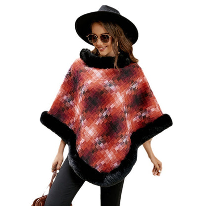 Ladies fashion poncho with luxurious faux fur collar Chic and Style