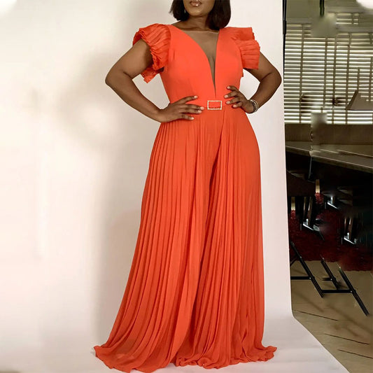 Robe maxi pour femmes avec des manches bouffantes volumineuses et un décolleté en V profond Chic und Stil