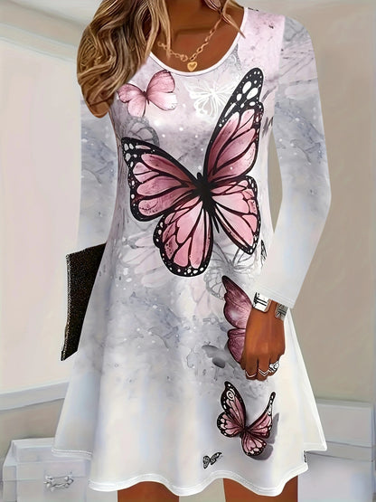 Robe de loisirs pour femmes avec design floral de papillon et coupe décontractée Chic und Stil