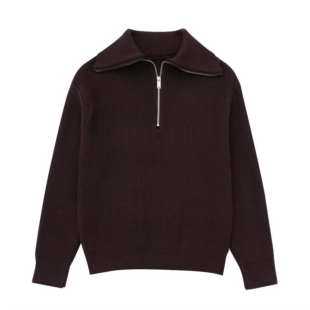 Pull en tricot pour femmes avec col montant et fermeture éclair Chic und Stil