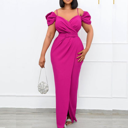 Dames Élégante Robe Portefeuille avec Manches Bouffantes Volumineuses et Ceinture Chic und Stil