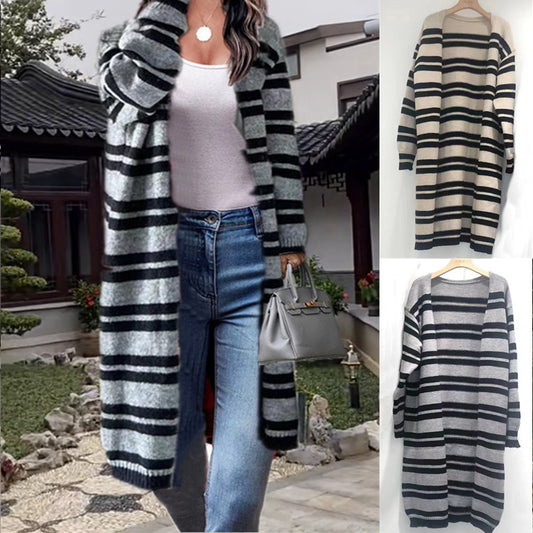 Cardigan côtelé décontracté pour femme avec un motif rayé moderne et une coupe ouverte Chic und Stil