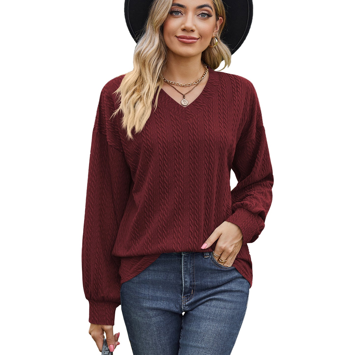 Dames pull en viscose avec motif en câble texturé et coupe décontractée Chic und Stil