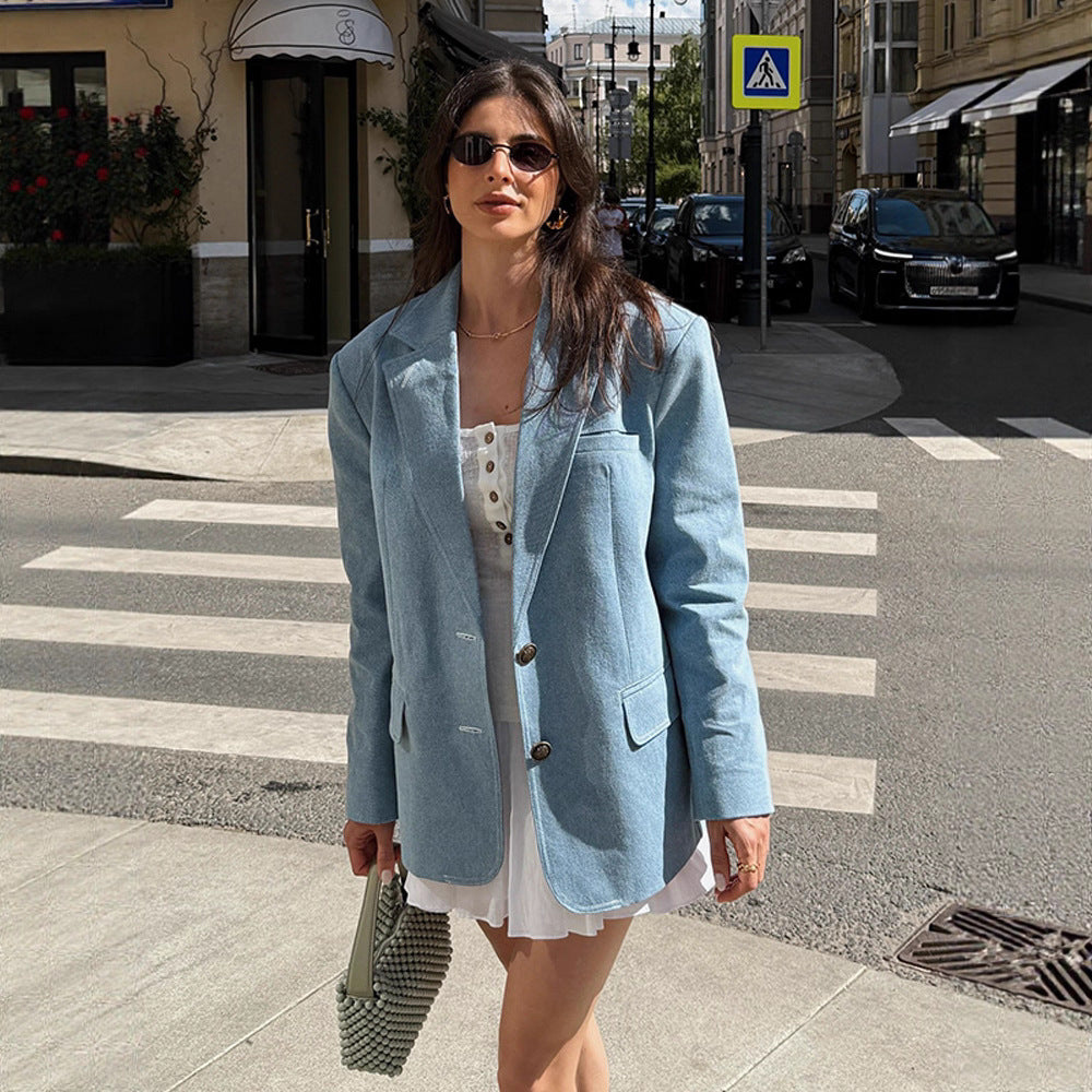 Blazer pour femmes grande taille en denim de haute qualité Chic und Stil