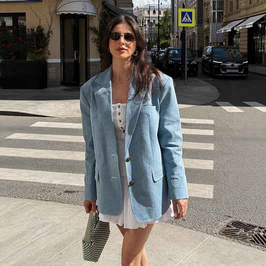 Blazer pour femmes grande taille en denim de haute qualité Chic und Stil