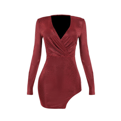 Femmes Robe Mini à Décolleté Profond Pailleté Chic und Stil