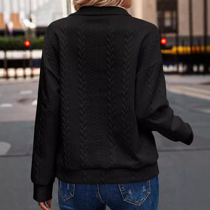 Dames Pull haut de gamme avec fermeture éclair et motif en torsade Chic und Stil