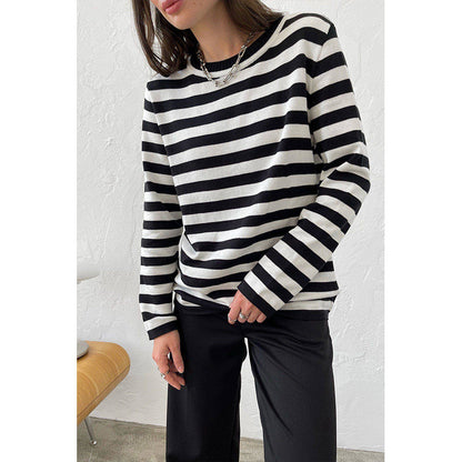 Femme pull à manches longues rayé avec col rond et coupe large Chic und Stil