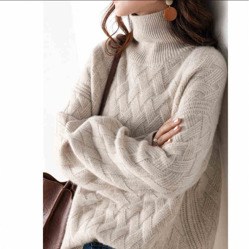 Dames Chunky Tricot Col Roulé Pull Chic und Stil