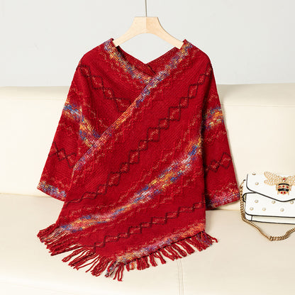 Pull oversize élégant pour femmes avec ourlet à franges et motif unique Chic und Stil