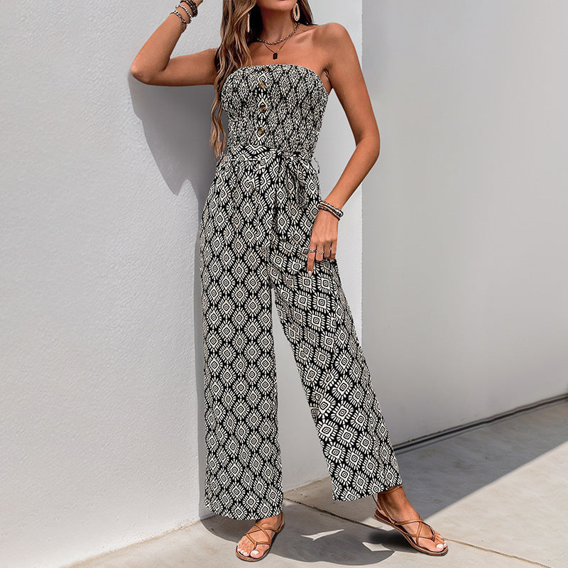 Combinaison décontractée pour femmes avec haut élastique et motif à la mode Chic und Stil