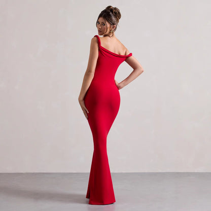 Dames Élégant Robe Maxi à une Épaule Chic und Stil