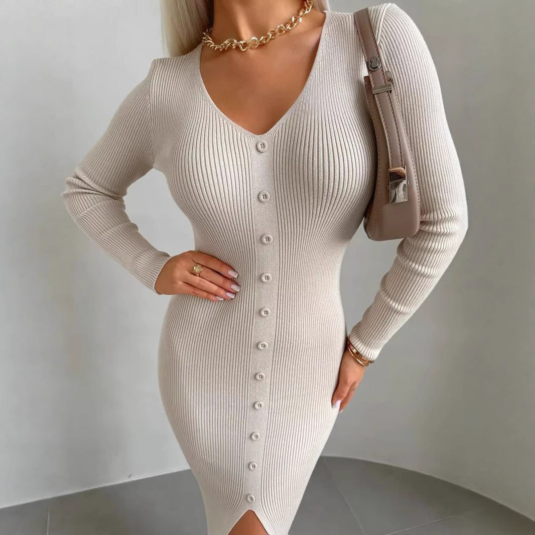 Robe en tricot pour femmes avec une texture ribbed finement structurée et des détails de boutons élégants Chic und Stil