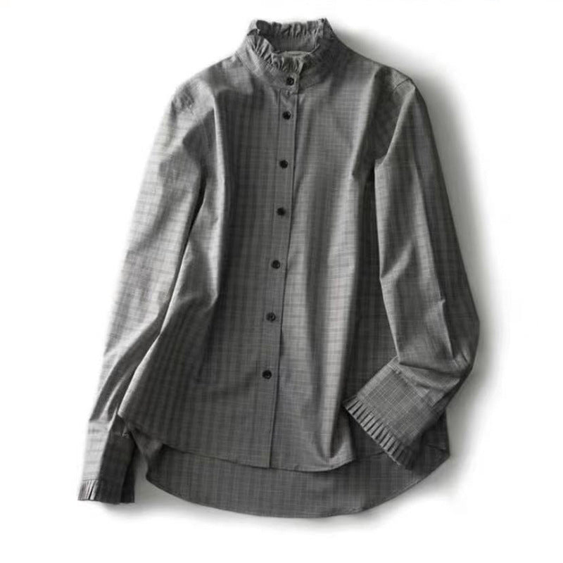Blouse à col volants à carreaux Chic und Stil pour femmes