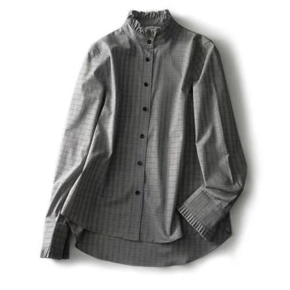 Blouse à col volants à carreaux Chic und Stil pour femmes