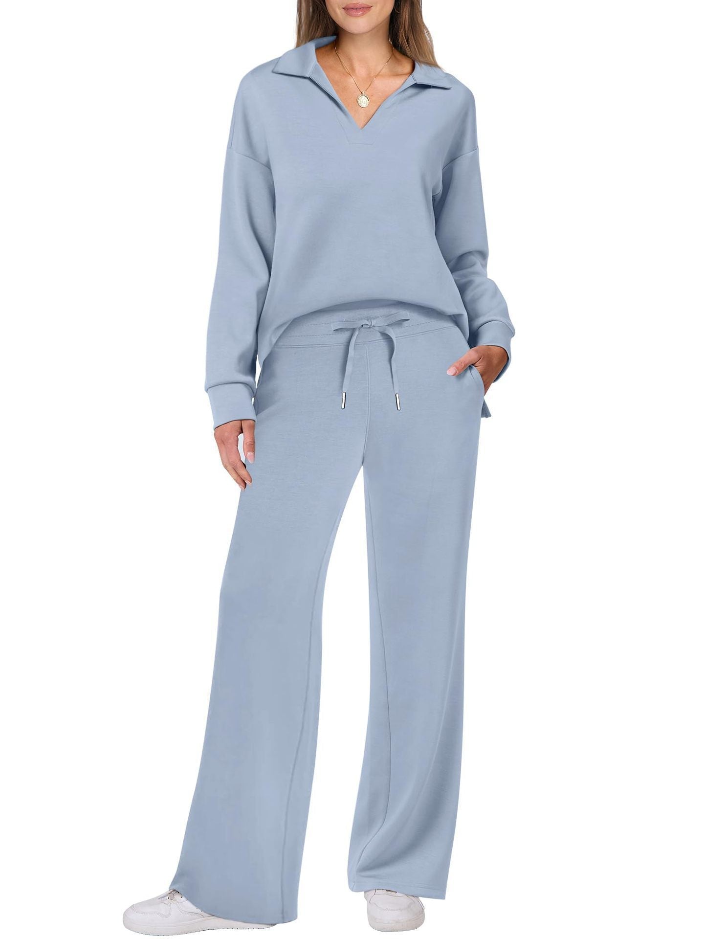 Dames ensemble décontracté avec grand col et pantalon ample confortable Chic und Stil