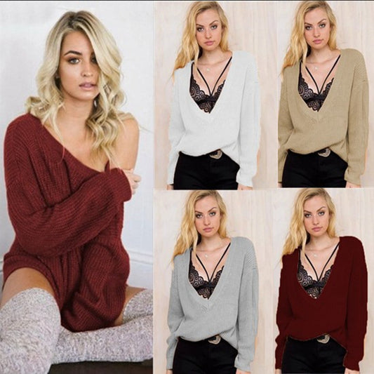 Pull oversized pour femmes en maille épaisse avec décolleté en V profond et coupe décontractée Chic und Stil